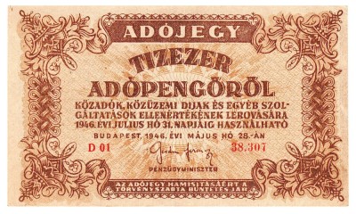 Ungaria 10 000 10000 Adopengo 1946 P-143 Seria 38307 foto