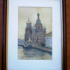 T.080 TABLOU ACUARELA BISERICA SANKT PETERSBURG SEMNAT HARITONOV 95