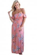 RV471-5 Rochie maxi colorata, de vara, cu umerii goi si maneci scurte foto