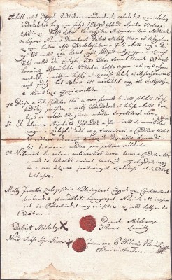 A3052N Zălogire de păm&amp;acirc;nturi contra unul &amp;icirc;mprumut de florini renani, 1829, Maramureș, cu sigilii &amp;icirc;n ceară roșie, act &amp;icirc;n limba maghiară foto