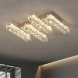 Lustra LED cu telecomanda si cristal PRISCILA 80W, 4 Elemente, Liniara, lumina Rece/Calda/Neutra, Dimabila, Crom Lucios ModernLight Concept