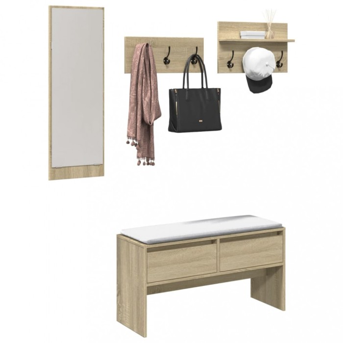 vidaXL Set mobilier pentru hol, 4 piese, stejar sonoma, lemn prelucrat