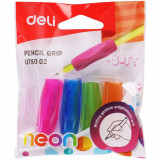 Set 4 Gripuri Cauciucate pentru Creion Deli Neon, Diverse Culori, Grip Creion, Grip Creioane, Gripuri pentru Creioane, Grip de Creioane, Grip Cauciuca