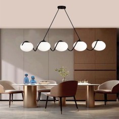 Lustra suspendata moderna, 5 globuri albe, dulie E27, corp negru