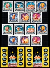 Ungaria 1976, Mi #3146-3154 + Bl 121 A+B**, serii + colite, dant + ned, cosmos, spatiu, misiuni spatiale URSS - SUA, MNH. Cota 93,70 &euro;!