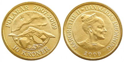 DANEMARCA 10 COROANE 2009 SERIA POLAR LUMINA POLARA UNC BU foto