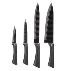 Set Cuțite, 4Buc, Lamă Oțel Inoxidabil, M&acirc;ner Ergonomic, Negru Argintiu