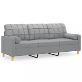 Canapea cu 3 locuri cu pernute, gri deschis, 180 cm, textil