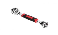 Cheie universala 8-19 mm, capete rotative, otel si plastic, 25 cm, maner cauciucat, argintiu/negru