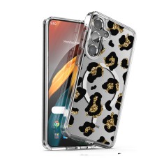 Husa pentru samsung galaxy a36 5g, atasare magnetica, magsafe, leopard gold glitter, clear