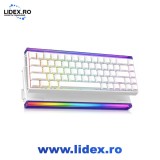 Tastatura gaming AULA HERO 68 HE, alba, 68 taste, Hall Effect, switch-uri magnetice Xingyi, Rapid Trigger, 8000Hz, USB-C, RGB, hot-swap, PBT side-prin