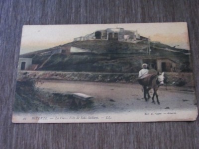 Carte Poștală oraș din Tunisia &amp;ndash; &amp;bdquo;Bizerte, Fortul Vechi Sidi-Salem&amp;rdquo;, Imagine cu Localnic pe Măgar, Piesă pentru Colecționari foto