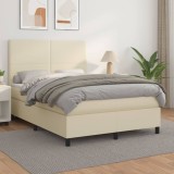 vidaXL Pat box spring cu saltea, crem, 140x200 cm, piele ecologică 3142727