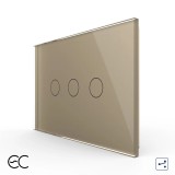 Cumpara ieftin Intrerupator triplu touch Livolo cap scara/cruce, sticla aurie, ZigBee EC