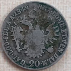 (A815) MONEDA DIN ARGINT AUSTRIA - 20 KREUZER 1848, LIT. E (ALBA IULIA) MAI RARA