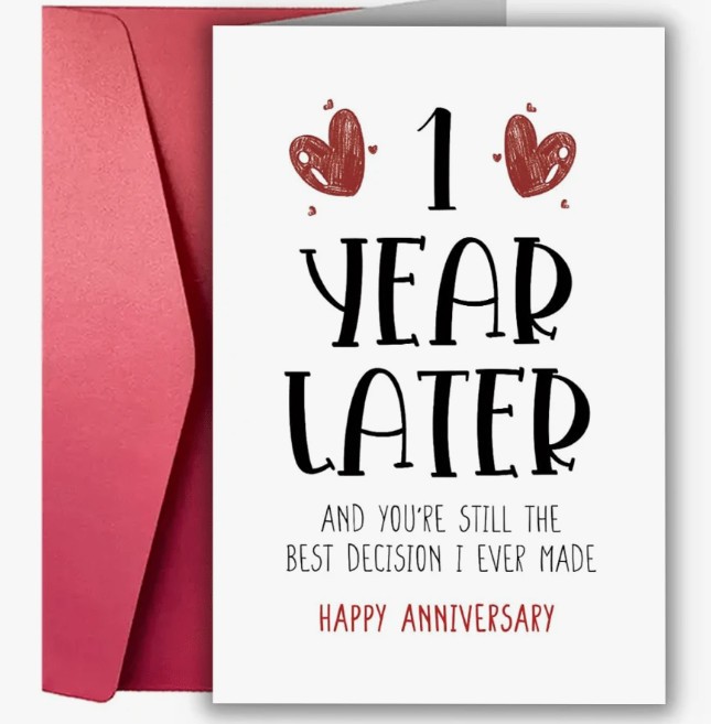 Felicitare aniversara pentru 1 an de relatie , limba engleza, cu plic rosu (12x16 cm)