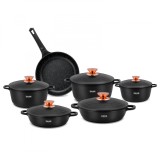 Set 5 oale de aluminiu si 1 tigaie Zass Gourmet ZG-ACS 01,Negru - NOU