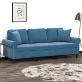 VidaXL Canapea cu 3 locuri cu pernuțe, albastru, 180 cm, catifea