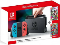 Consola NINTENDO Switch Neon Red/Blue + Splatoon 2 + Super Mario Odyssey foto