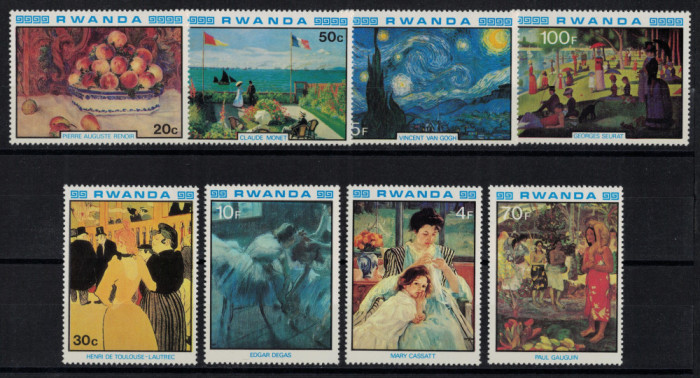 RWANDA 1980 - Picturi, impresionism francez / serie completa MNH
