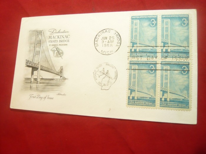 Plic FDC -Aniversare Pod Mac Kinac Michigan 1958 SUA