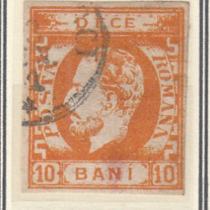 ROMANIA 1871 LP 31 REGELE CAROL I CU BARBA 10 BANI PORTOCALIU T5 STAMPILAT