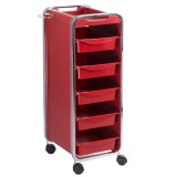 Asistent de coafor cu roti, 5 rafturi extensibile, inaltime 89 cm, metal si plastic, rosu