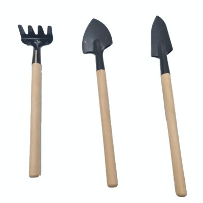 Set 3 Unelte Gradinarit, Maner Lemn, Lopata, Cazma, Grebla din Aluminiu, Crem, 20 cm foto