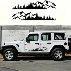 Set 2 stickere autoadezive pentru vehicule Off Road, model Forest Mountains , dimensiune 100 x 20 cm, culoare Neagra
