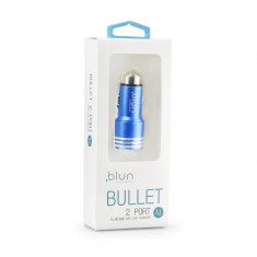 Incarcator Auto Bullet 3.1A cu 2 Porturi USB (Albastru) Blun foto