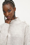 Medicine pulover din amestec de l&acirc;nă femei, culoarea bej, călduros, cu turtleneck
