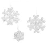 Set Fulgi de Zăpadă Crăciun, Spumă, Alb, 3 Bucăți, 15cm, 10.5cm, 4.5cm, Tinsel Argintiu, Oem
