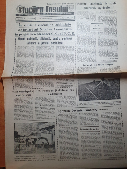 ziarul flacara iasului 25 august 1988-omagiu artistilor plastici