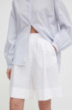 Cumpara ieftin United Colors of Benetton pantaloni scurti din in culoarea alb, neted, high waist