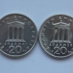 lot 2 monede diferite- 20 drahme Grecia-1980,1984-XF
