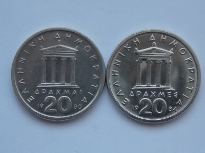 lot 2 monede diferite- 20 drahme Grecia-1980,1984-XF foto