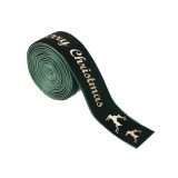 Panglica Decorativa de Craciun, Flippy, Panglica din Panza cu aspec de Catifea, Funda Ornament, Model Merry Christmas si Cerbi Aurii, Decor pentru Bra