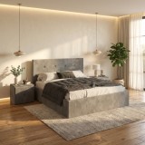 Pat Tapitat Elys Gri Catifea Premium Cu Noptiere Tapitate Scrie-ne pentru detalii