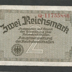 GERMANIA NAZISTA 2 MARCI REICHSMARK 1940 [6] P- 137b , 8 cifre , Litera Q , VF