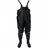 Pantaloni, cu pieptar, salopeta, pentru pescuit, cu bretele ajustabile, cizme, marimea 43, negru, Malatec