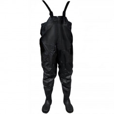 Pantaloni, cu pieptar, salopeta, pentru pescuit, cu bretele ajustabile, cizme, marimea 42, negru, Malatec
