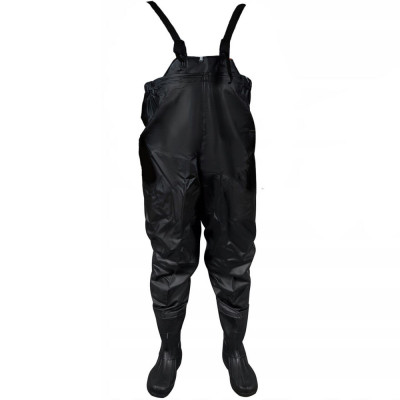 Pantaloni, cu pieptar, salopeta, pentru pescuit, cu bretele ajustabile, cizme, marimea 45, negru, Malatec foto
