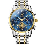 Ceas barbatesc Olevs Quartz Cronograf Analog Indici Luminosi Data Otel
