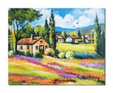 Tablou peisaj din natura cu case pictat manual, Oaza de liniste, 50x40cm ulei pe panza, Constantin Feraru