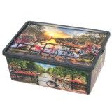 Cutie de depozitare cu imprimeu peisaj si capac, Multicolor, 37 x 26 x 14 cm