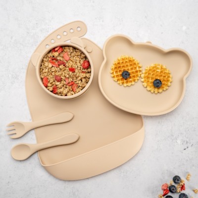 Set diversificare, appekids, 100% silicon, panda - bubble beige foto