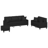 Cumpara ieftin Set de canapele cu perne, 3 piese, negru, piele ecologica