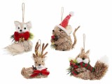 Cumpara ieftin Set 4 ornamente brad Craciun fibre naturale textil multicolor cm 6 x 9 x 14 H