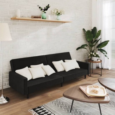 Gossi canapea extensibila cu 2 locuri, negru, catifea foto