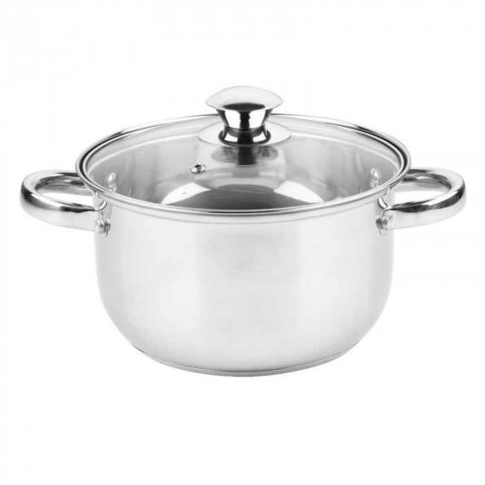 Cratiță Rosberg R51210O26, 6.3L, 26 cm, Capac de sticlă cu orificiu de aburi, Inox